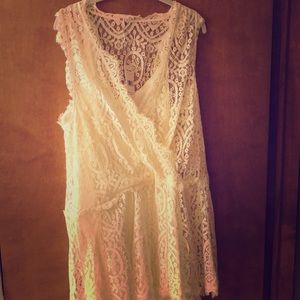 Ivory lace long v neck top via Free People